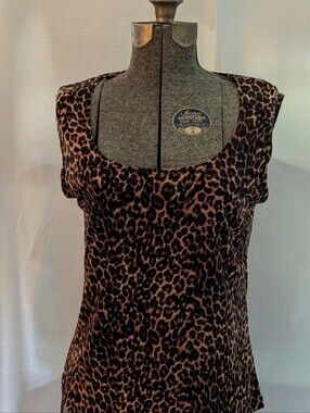 KC Stevens Leopard Print Scoop Neck Women's Tank Top - Brown/Black
